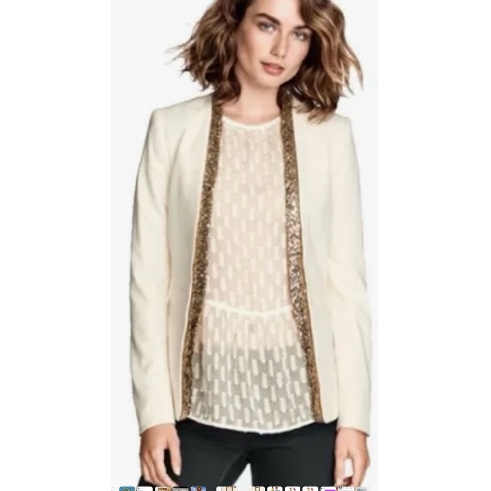 H&M Elegant Cream Blazer with Gold Sequin Trim Size 12